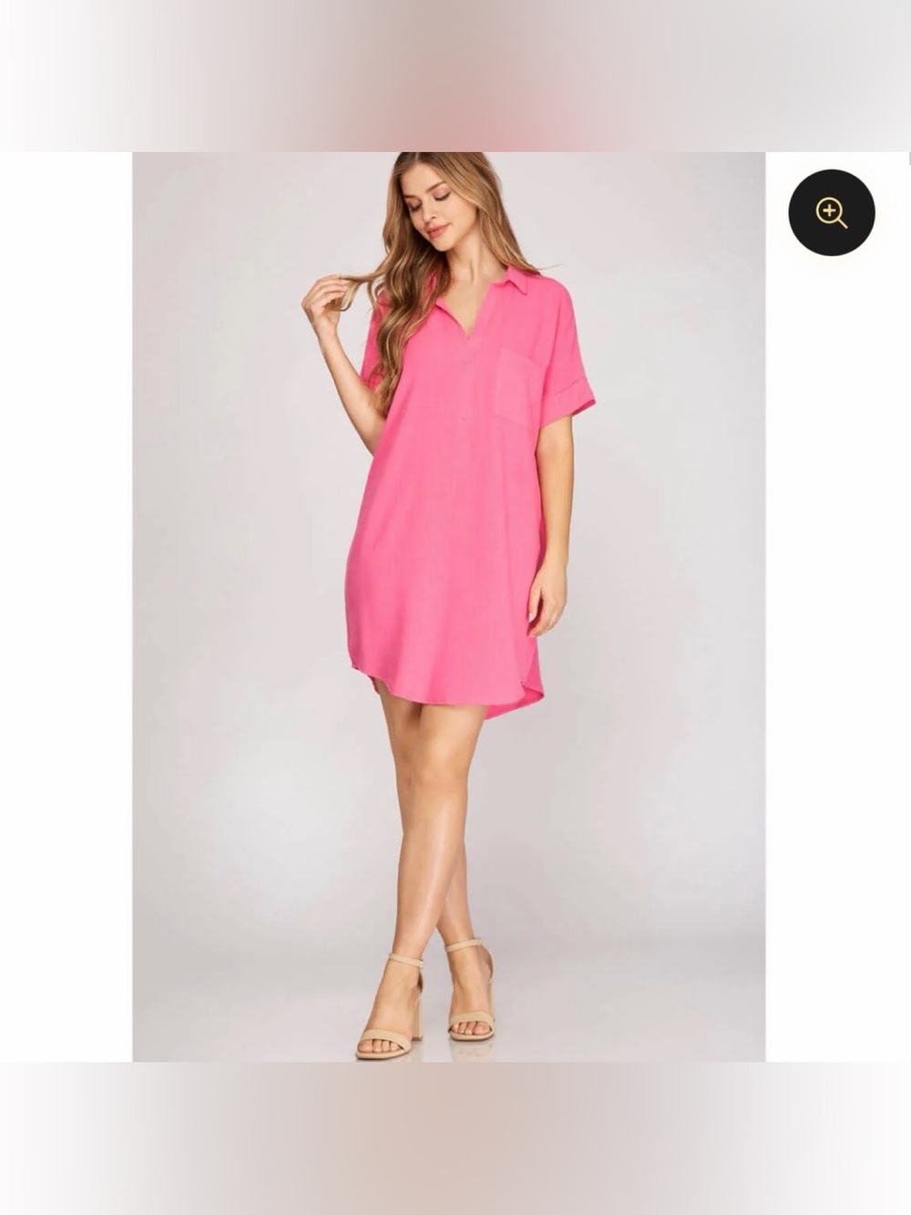 NWOT She + Sky PINK COLLARED V-NECK MINI SHIRT Summer DRESS Women’s Size Small